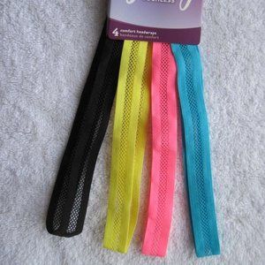 4 Goody Ouchless Yoga Fishnet Elastic Mesh Head Bands Net Hot Pink Blue Yellow